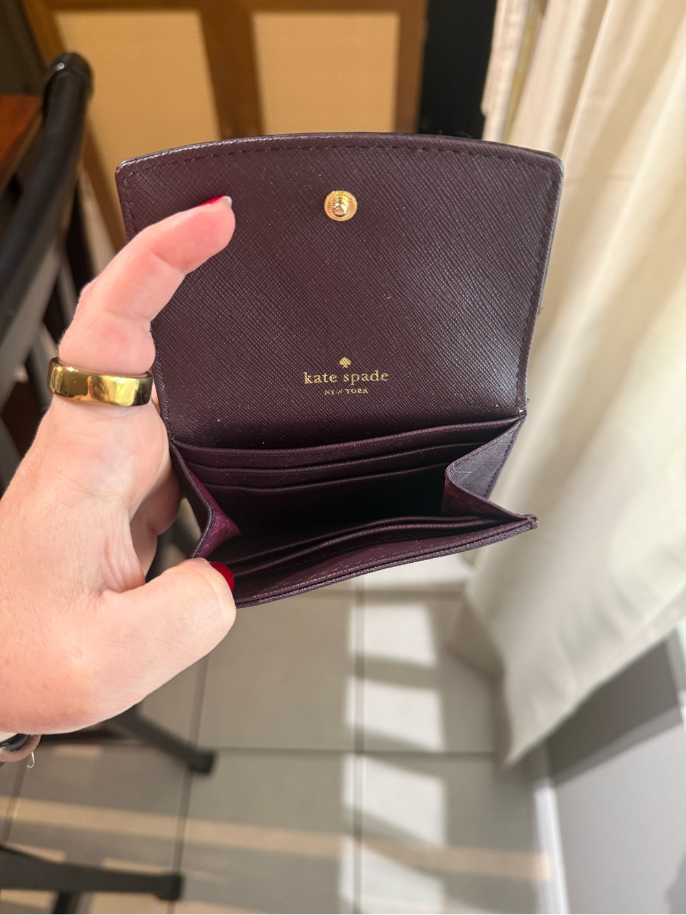 kate spade Plum Compact Card Wallet with Gold Plaque - Picture 3 of 4